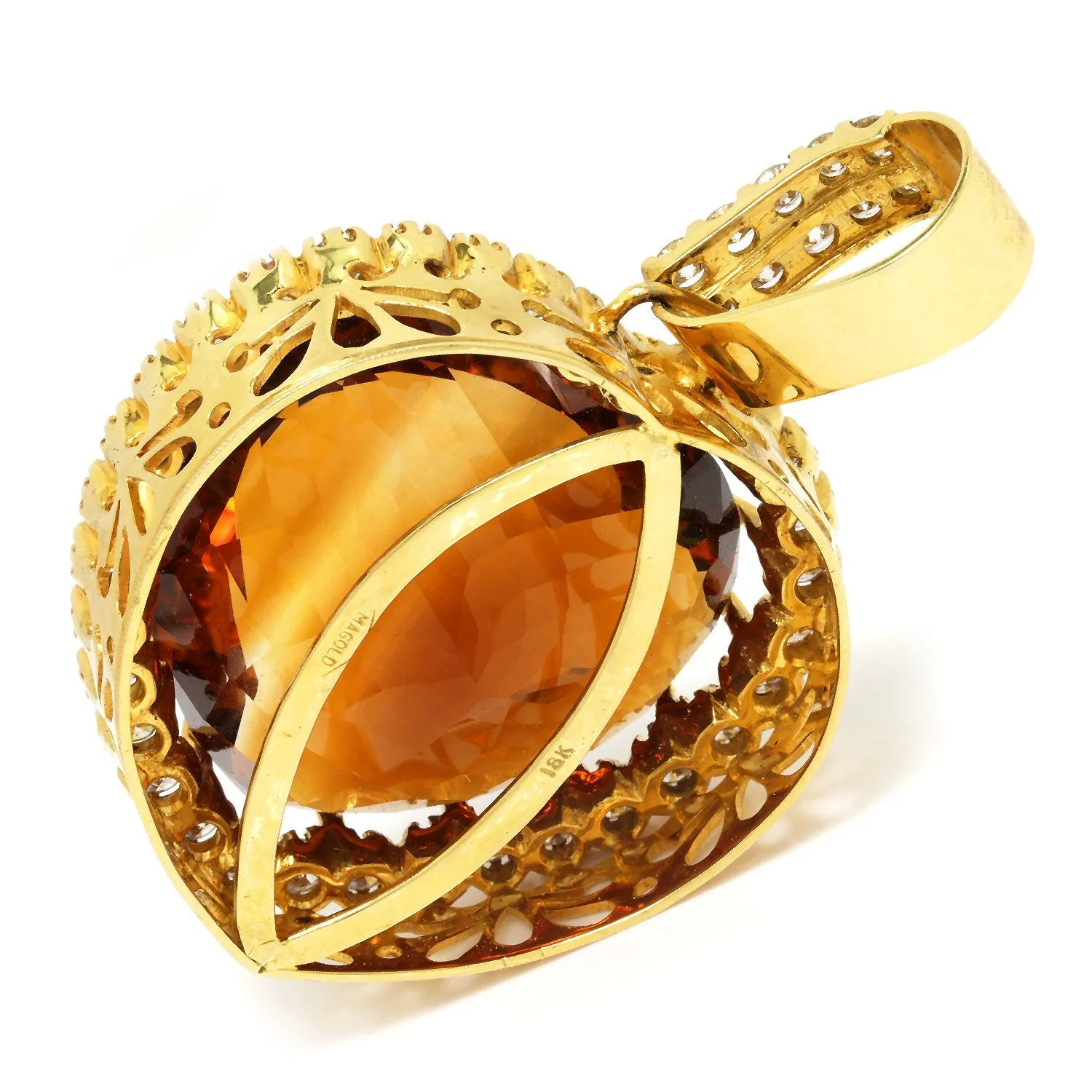 HUGE Heart Citrine Halo Pendant with Diamonds 18K 104.30ctw