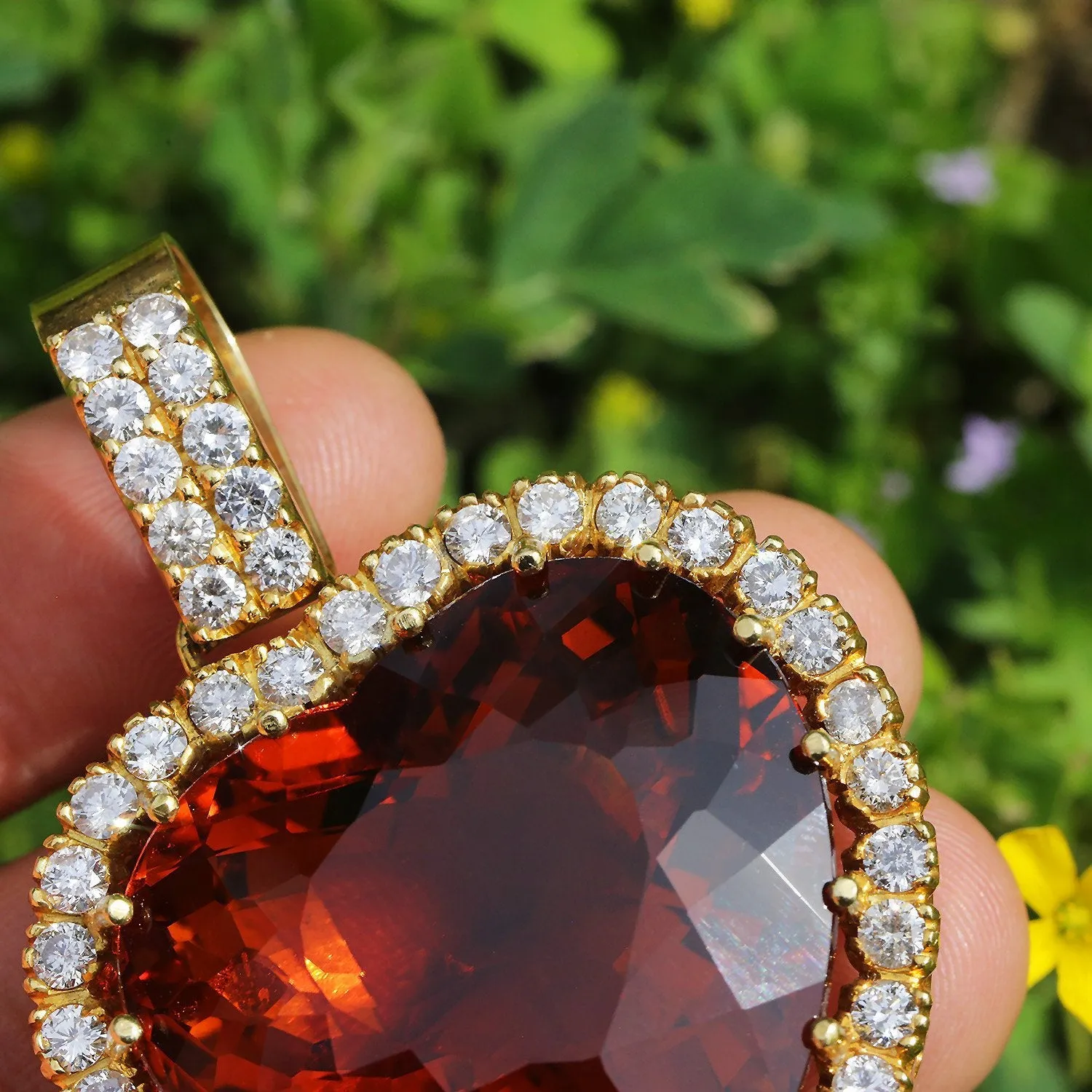 HUGE Heart Citrine Halo Pendant with Diamonds 18K 104.30ctw