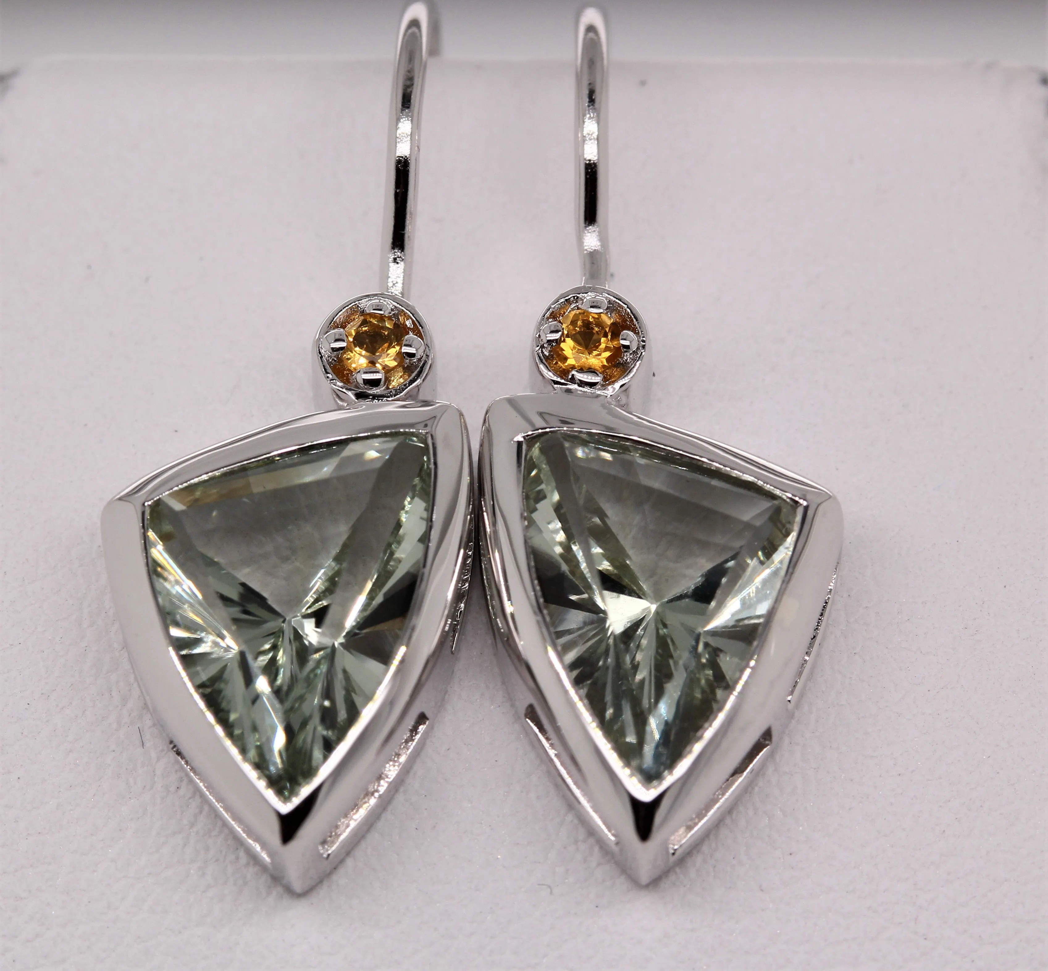 Kaleidoscope Sterling Silver Earrings with Prasiolite Green Amethyst & Golden Citrine