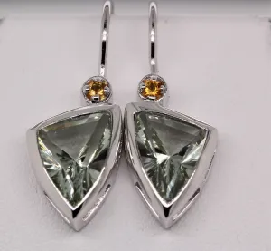 Kaleidoscope Sterling Silver Earrings with Prasiolite Green Amethyst & Golden Citrine