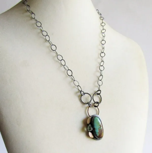 Kingman Turquoise Necklace with Peridot - Mixed Metals