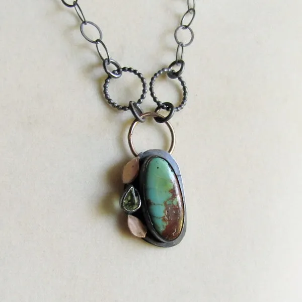 Kingman Turquoise Necklace with Peridot - Mixed Metals