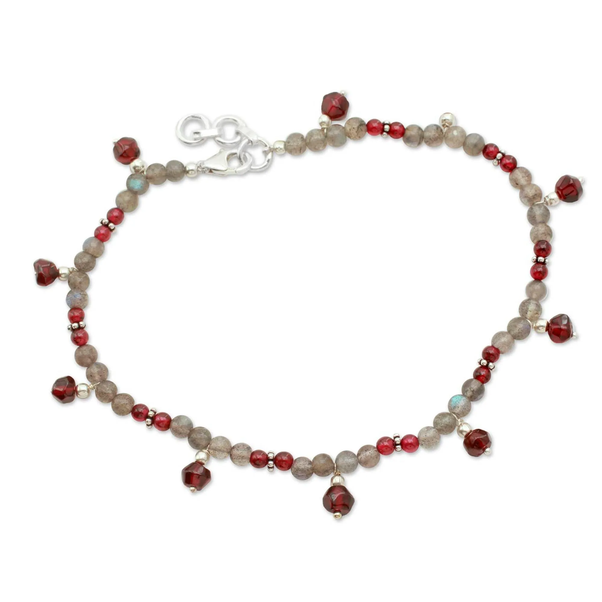 Labradorite and garnet anklet - Delhi Disco | NOVICA