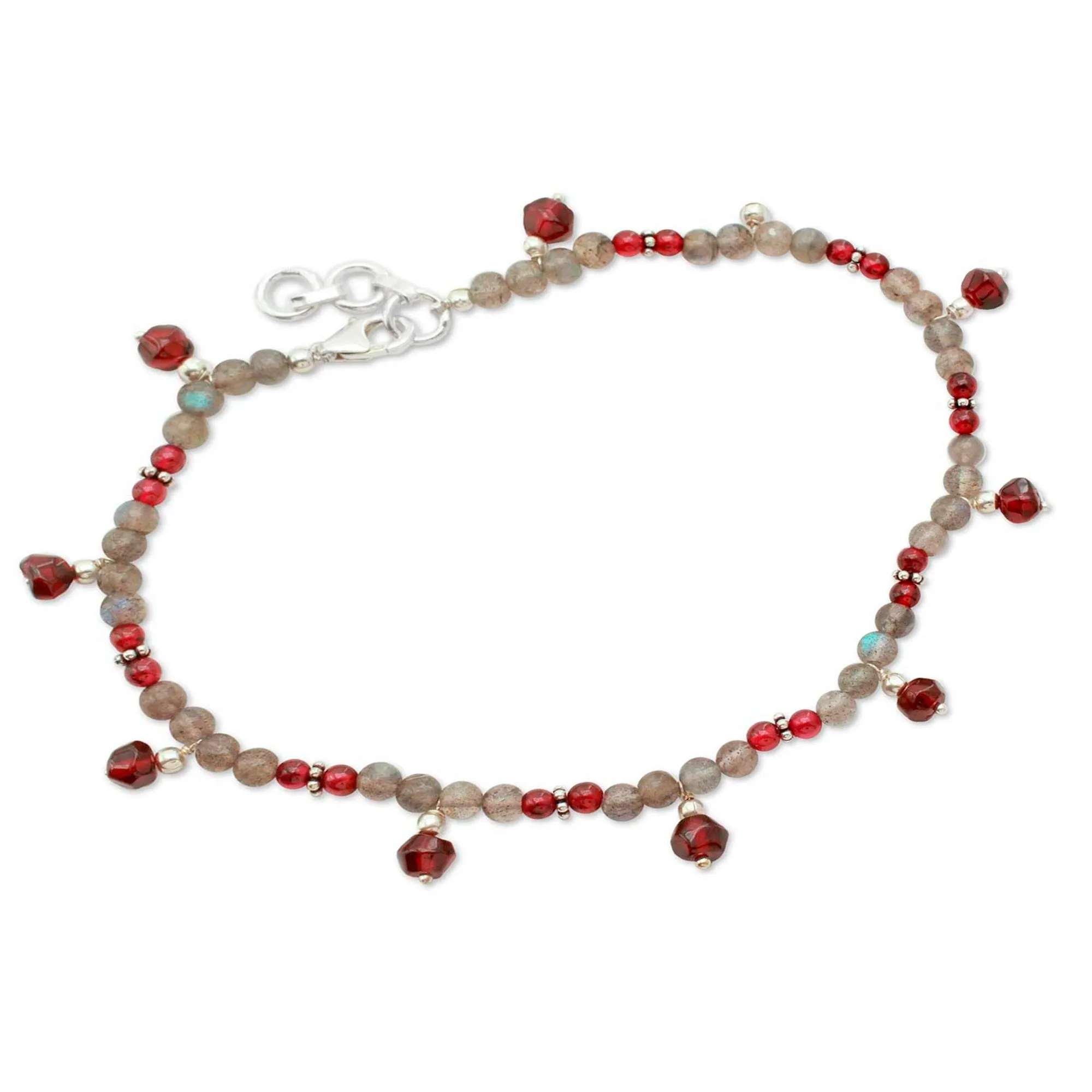 Labradorite and garnet anklet - Delhi Disco | NOVICA