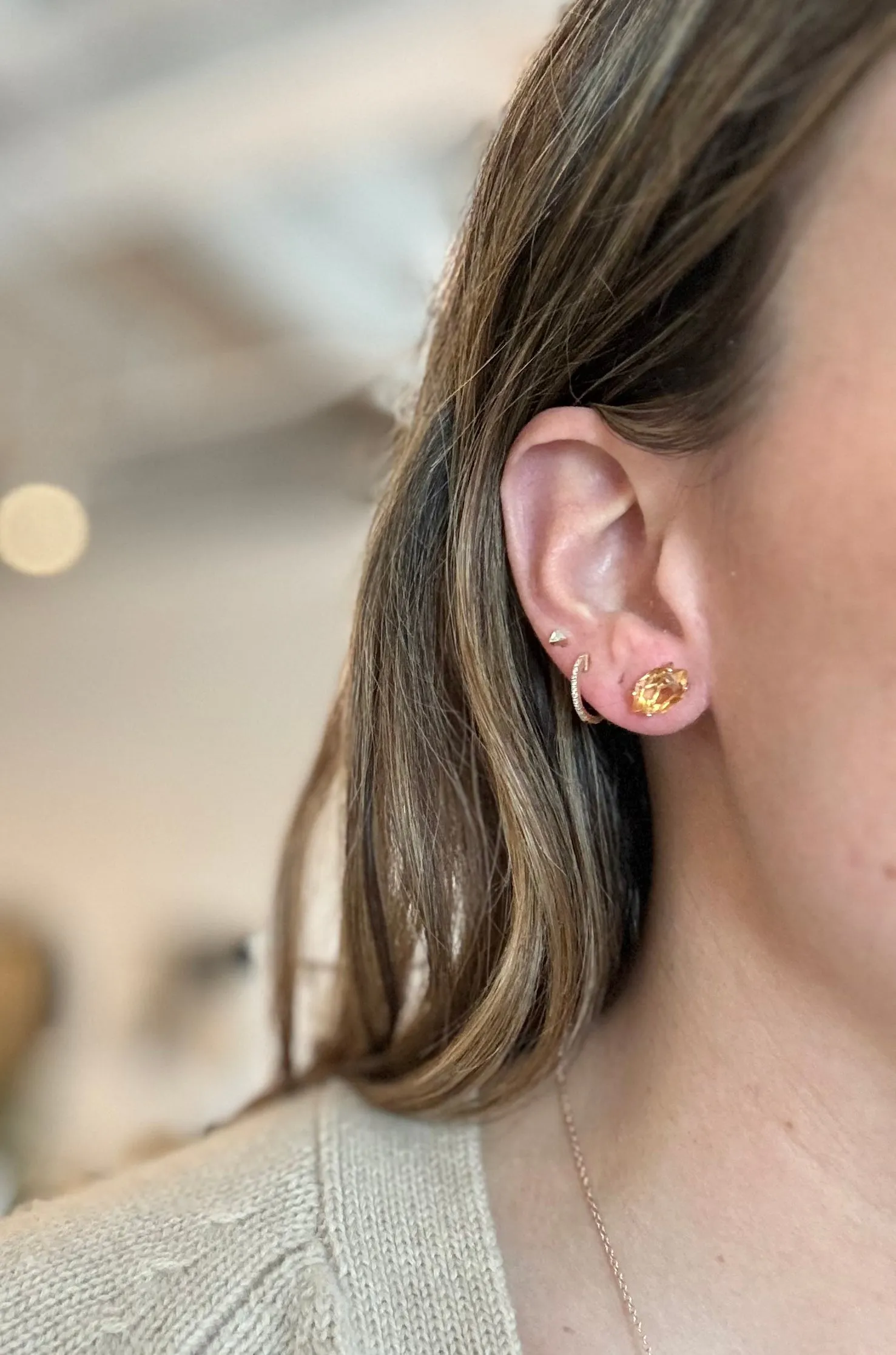 Large Prong Set Citrine Herkimer Cut Studs