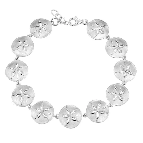 Life@Sea Genuine Sterling Silver Sandblasted & Polished Sand Dollar Bracelet