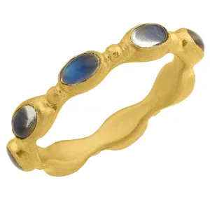 Lika Behar "Love" Stackable Ring Band  in 22K Gold with Rainbow Moonstones LV22-R-506-GMS