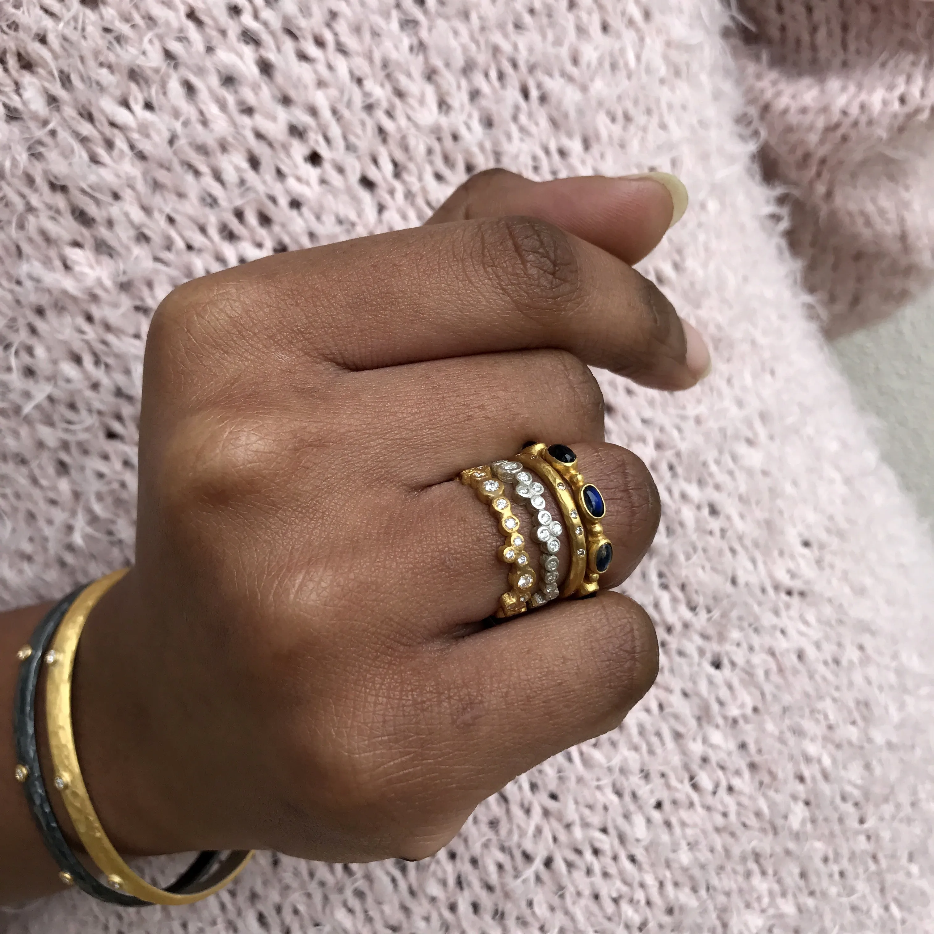 Lika Behar "Love" Stackable Ring Band  in 22K Gold with Rainbow Moonstones LV22-R-506-GMS