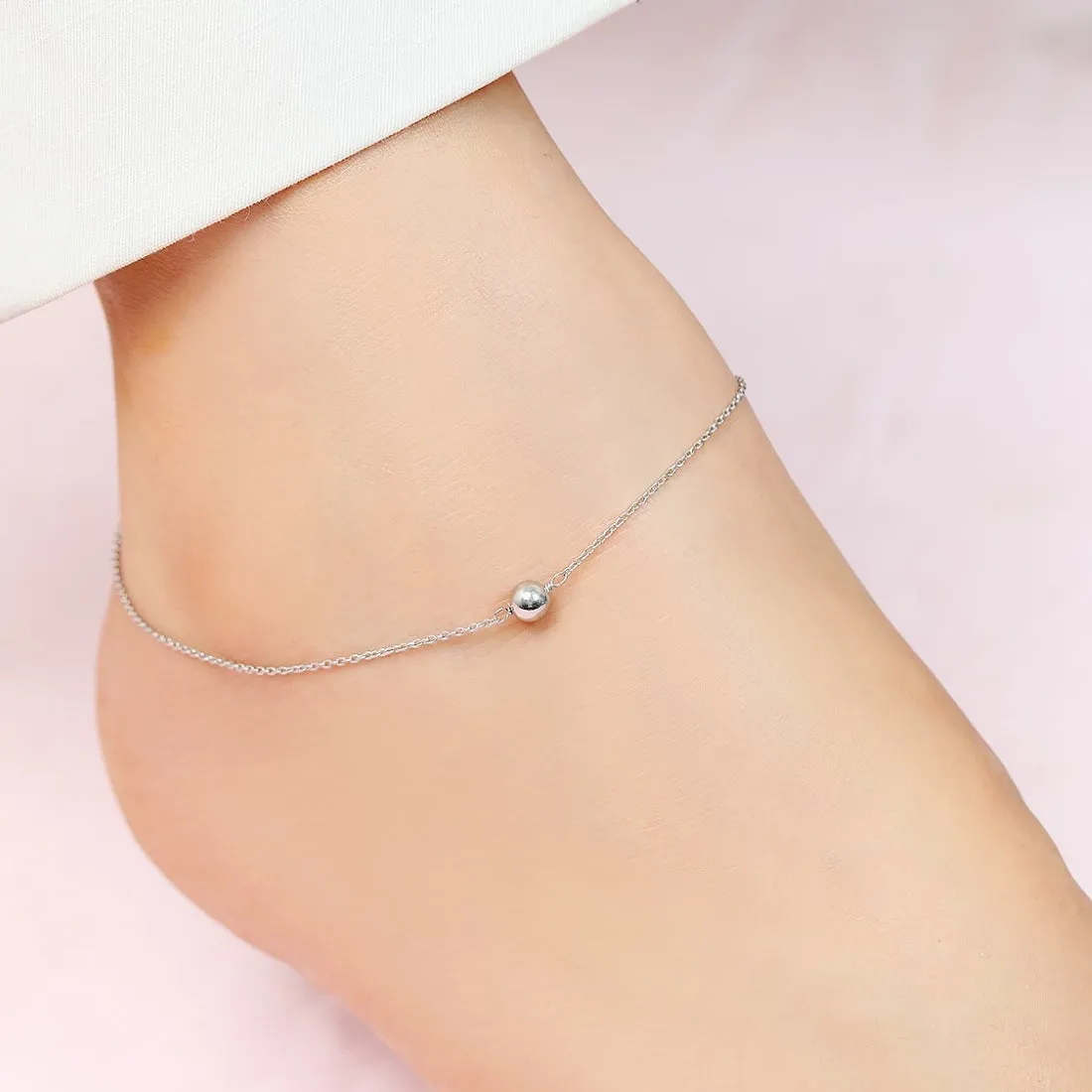 Minimalist Rhodium Plated 925 Sterling Silver Adjustable Link Chain Anklet