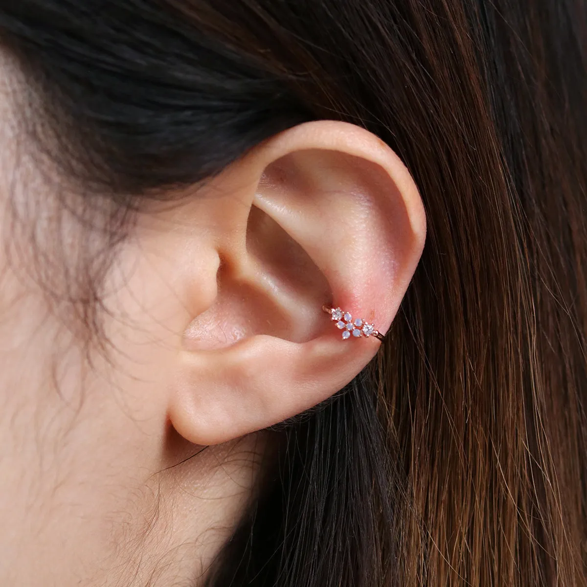 Moonstone Flower Ear Cuff