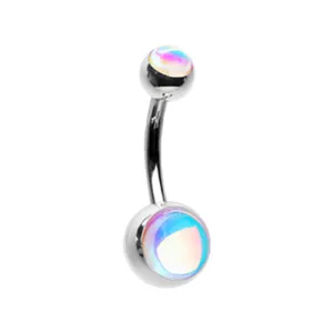 Moonstone Iridescent Double Gem Inlay Belly Ring