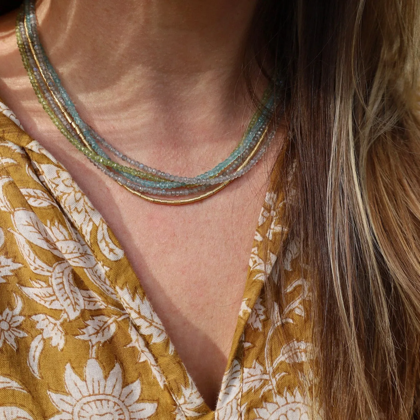 Multistrand Labradorite, Peridot, & Apatite Necklace