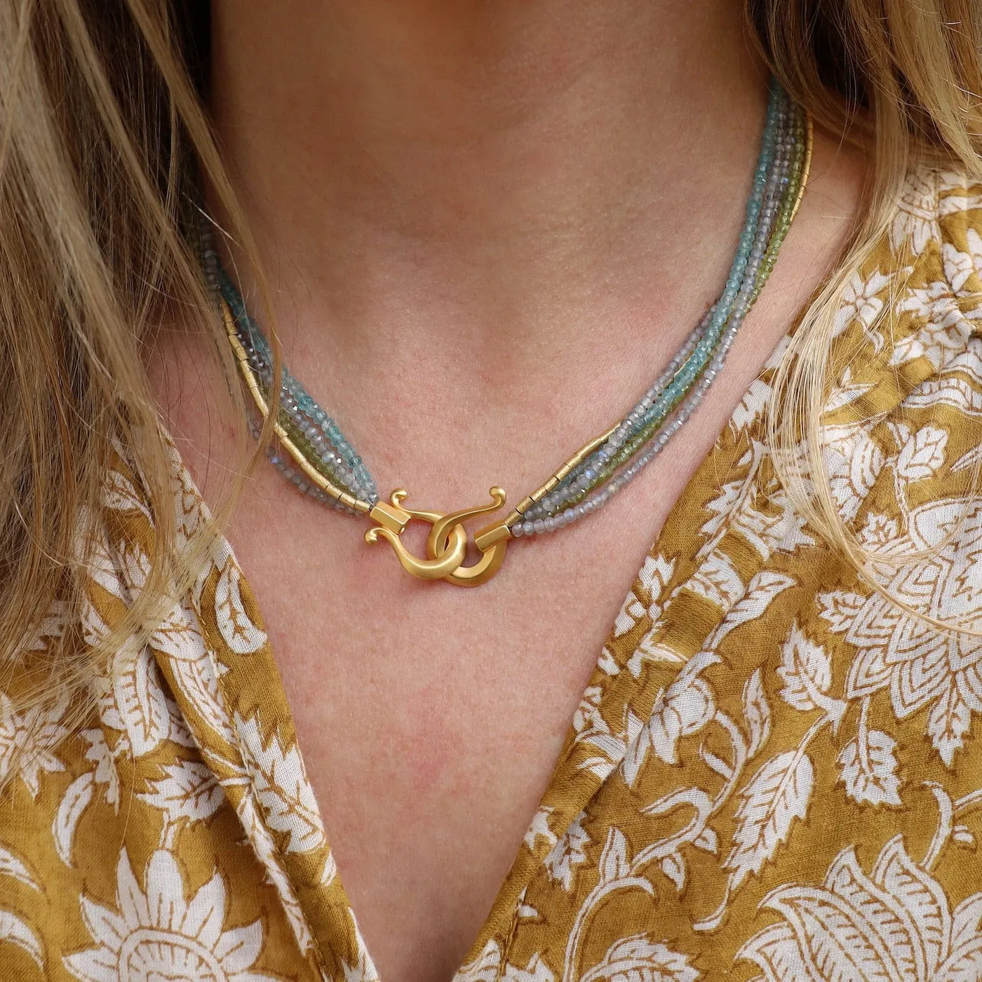 Multistrand Labradorite, Peridot, & Apatite Necklace