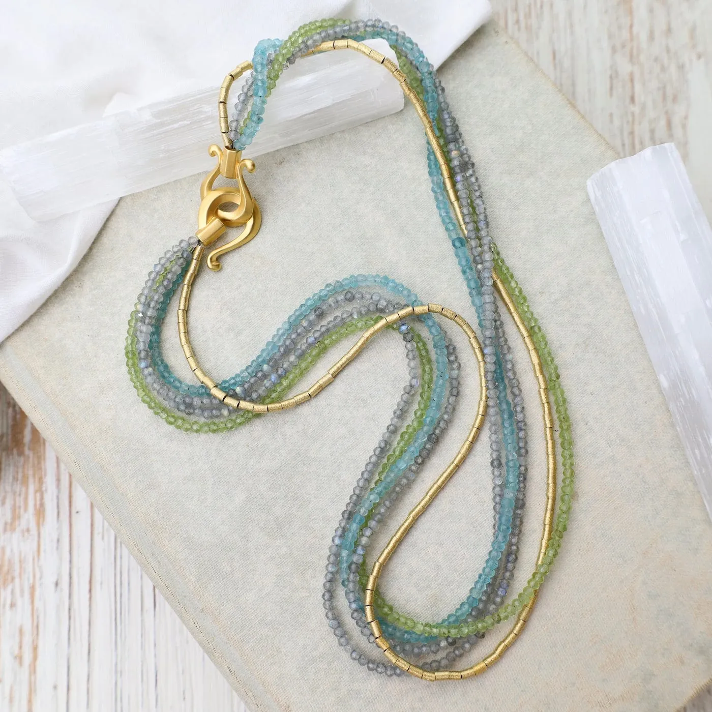 Multistrand Labradorite, Peridot, & Apatite Necklace