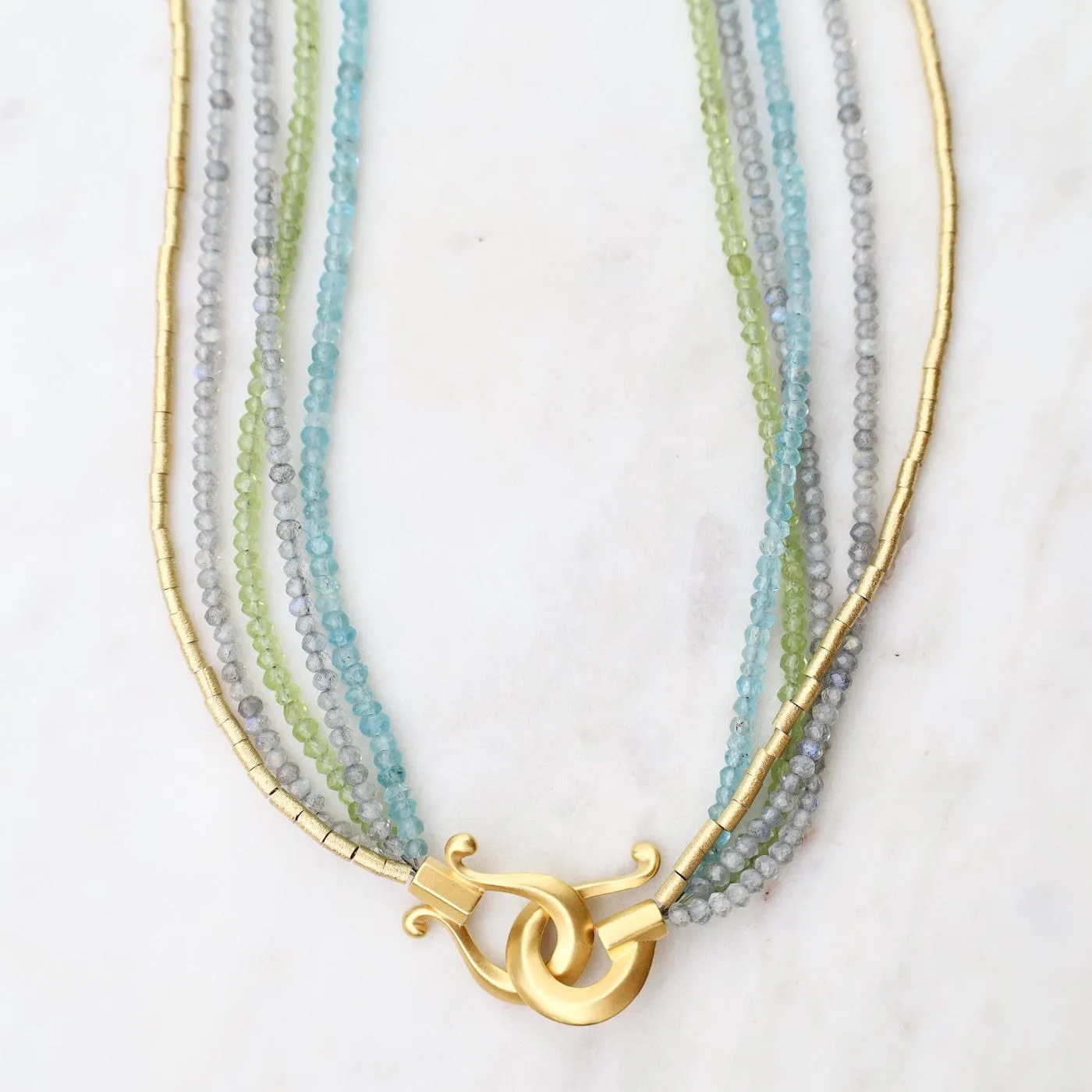 Multistrand Labradorite, Peridot, & Apatite Necklace