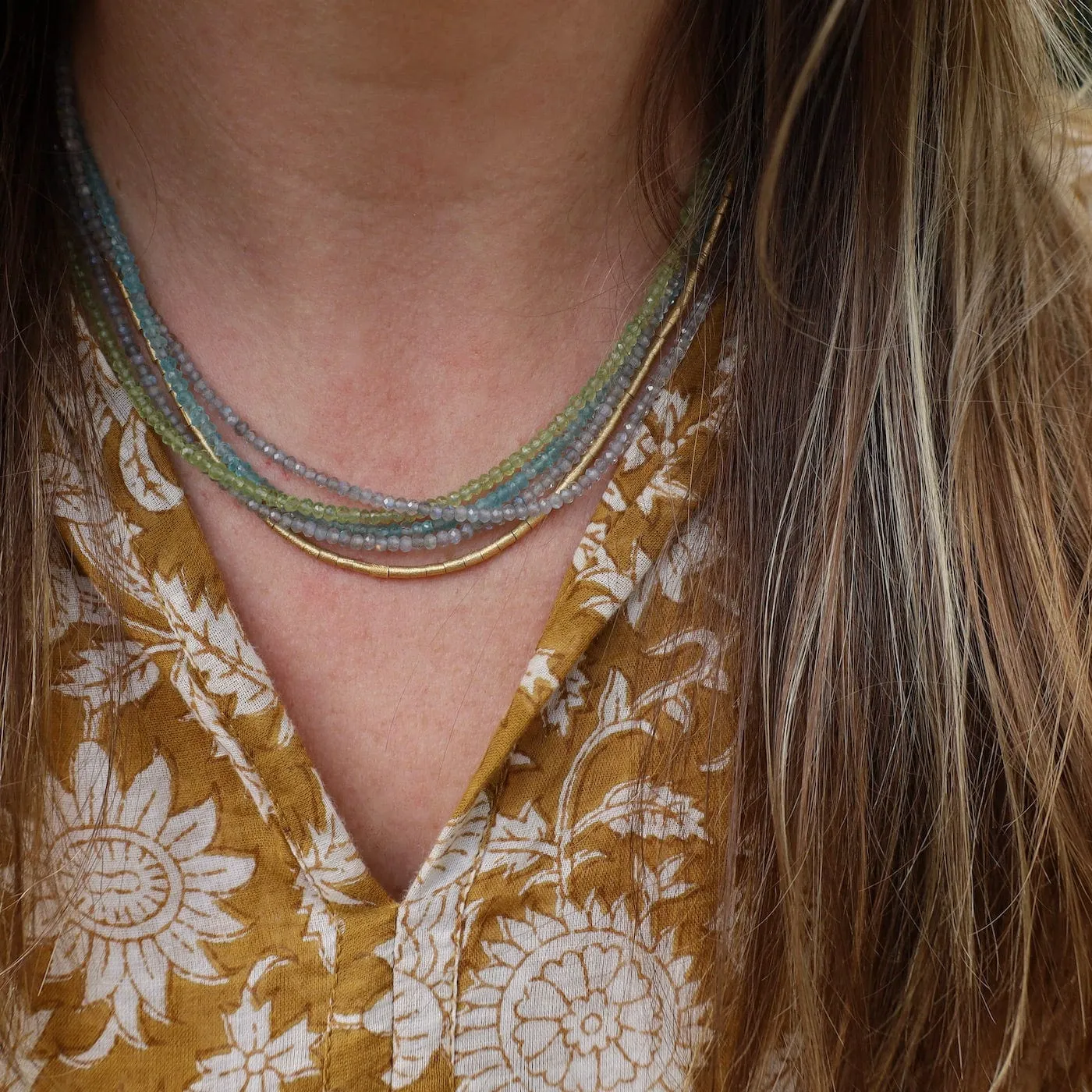 Multistrand Labradorite, Peridot, & Apatite Necklace