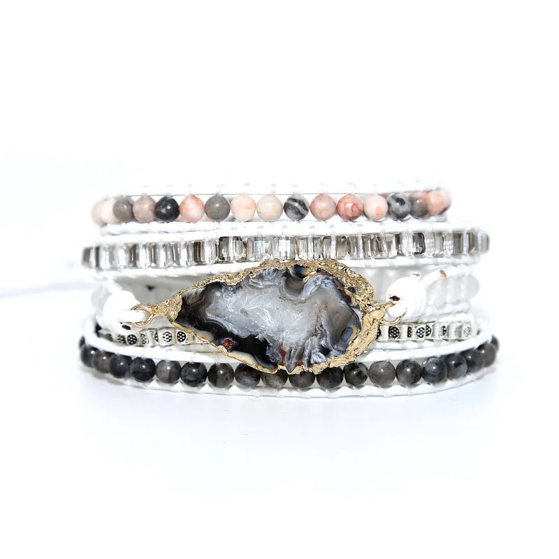 Natural Agate Gemstone Bracelet Healing Druzy Bracelet for Women Charms Gifts for Mom