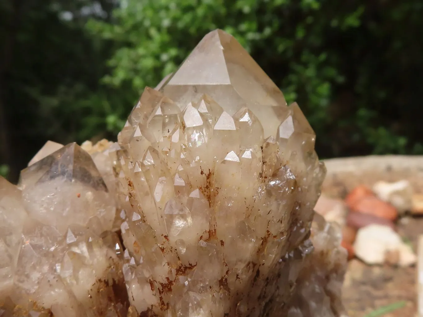 Natural Cascading White Phantom Smokey Quartz Clusters x 2 From Luena, Congo