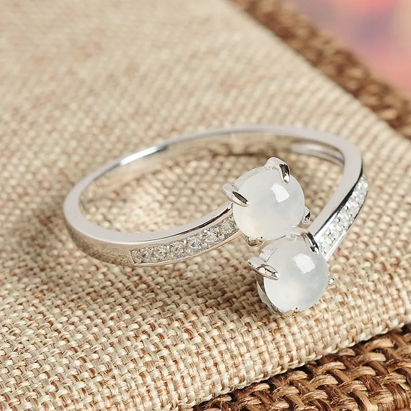 Natural Jade Ring Jadeite Silver Adjustable Ring WR7