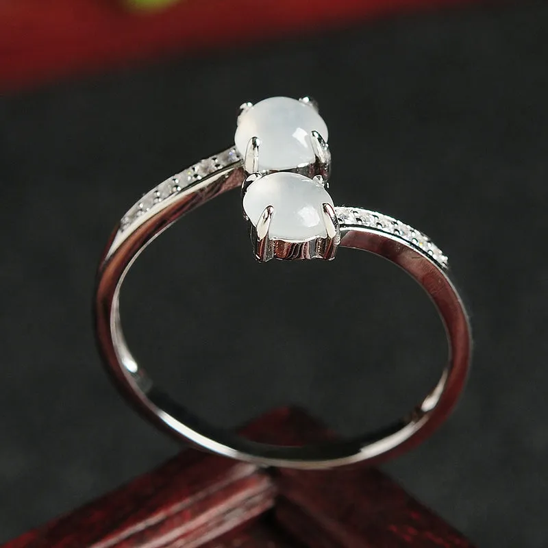 Natural Jade Ring Jadeite Silver Adjustable Ring WR7