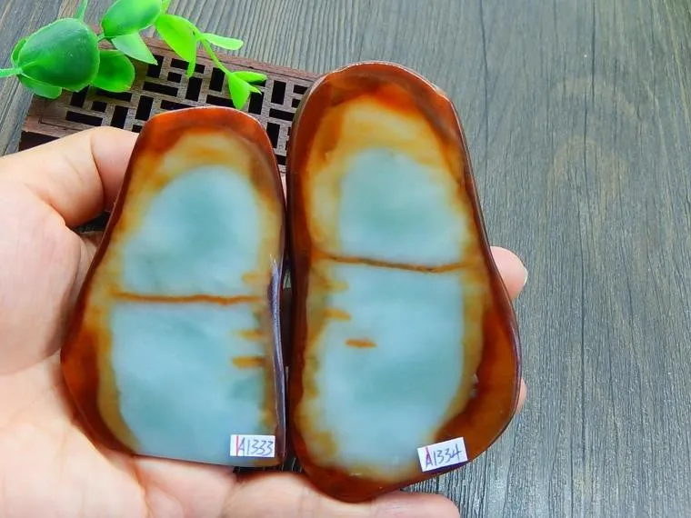 Natural Jade Rough Jadeite Raw (106g, 76X48X14mm) & (125g, 92X52X14mm)