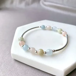 Natural Morganite Sterling Silver Tube Bracelet