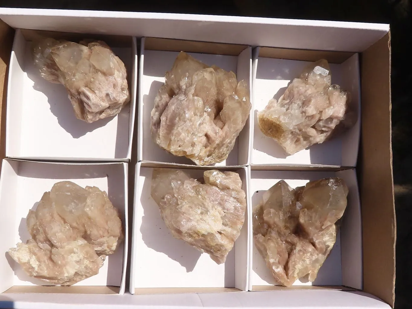 Natural Smokey Phantom Quartz Clusters x 6 From Luena, Congo