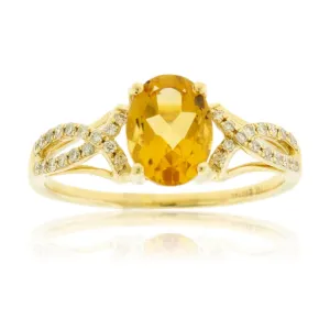 Oval Citrine and Diamond Accented Ring
