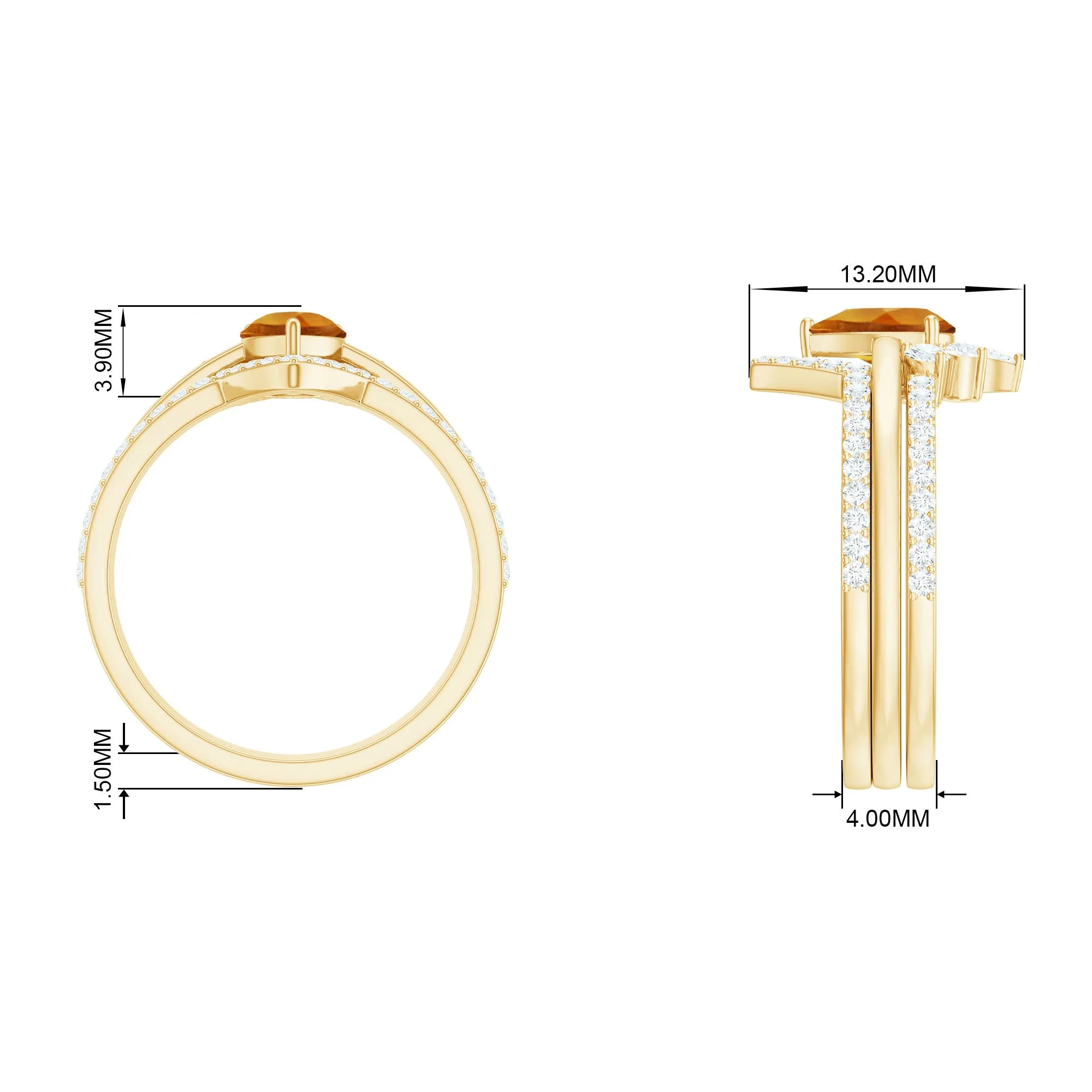 Pear Cut Citrine Trio Wedding Ring Set with Moissanite