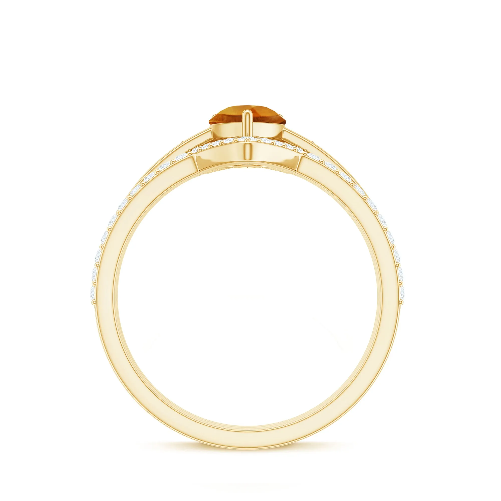 Pear Cut Citrine Trio Wedding Ring Set with Moissanite