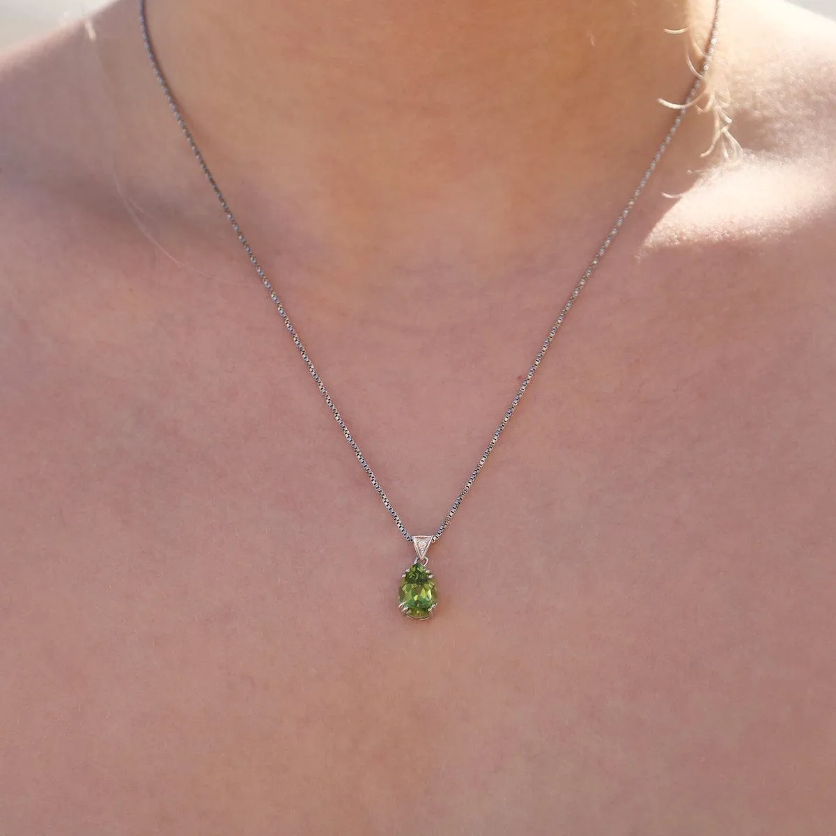Pear Peridot Pendant Necklace