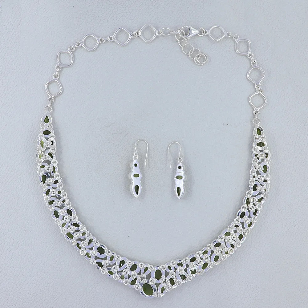 Peridot and Idocrase Gemstone Jewelry Set Necklace