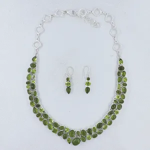 Peridot and Idocrase Gemstone Jewelry Set Necklace