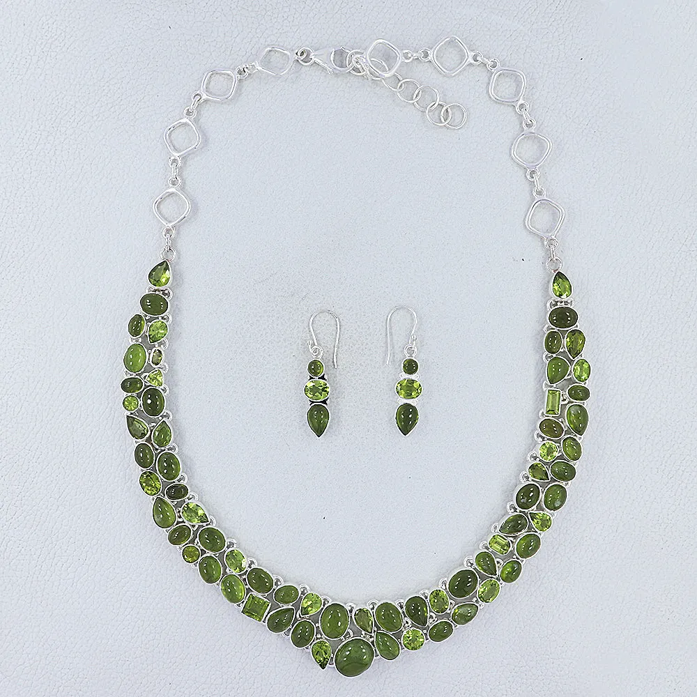 Peridot and Idocrase Gemstone Jewelry Set Necklace