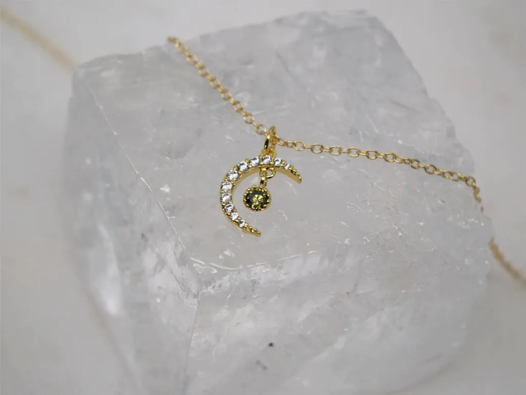 Peridot Crescent Necklace - August