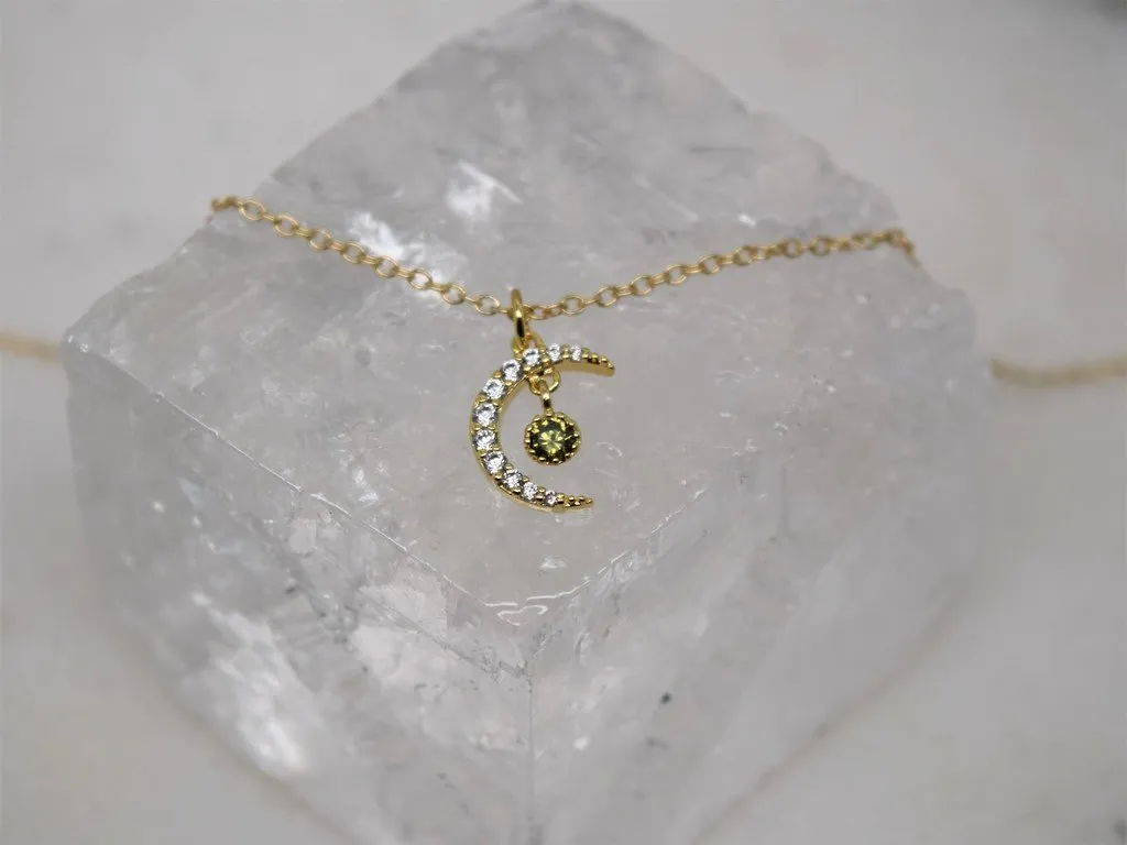 Peridot Crescent Necklace - August