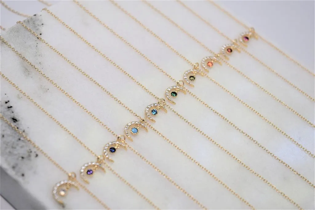 Peridot Crescent Necklace - August