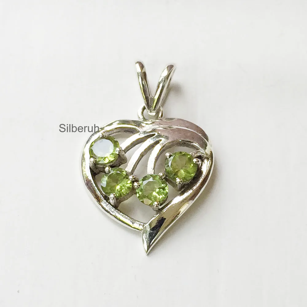 Peridot Heart Facetted Silver Pendant