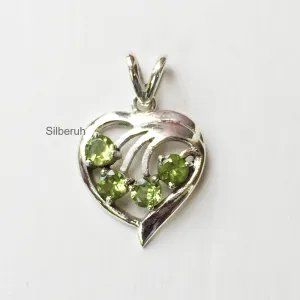 Peridot Heart Facetted Silver Pendant
