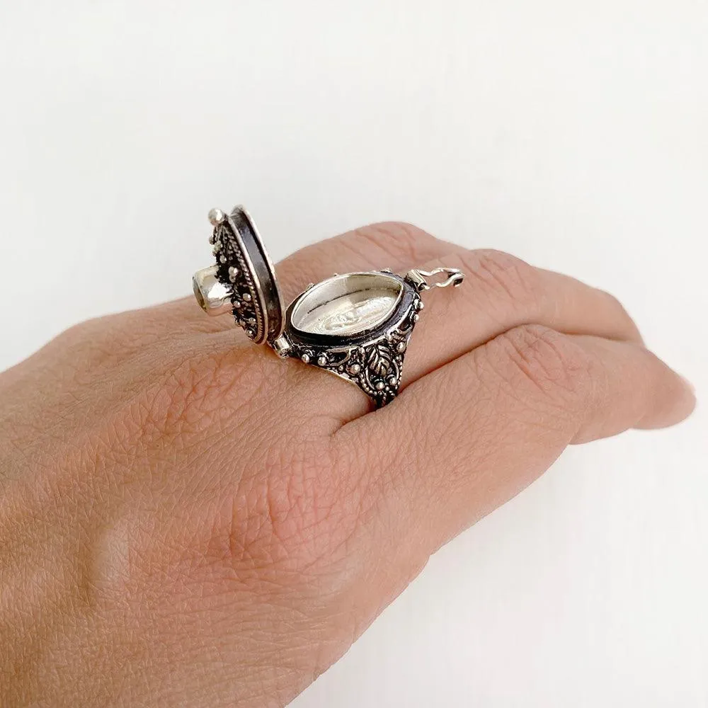 Peridot Marquise Poison Box Silver Ring