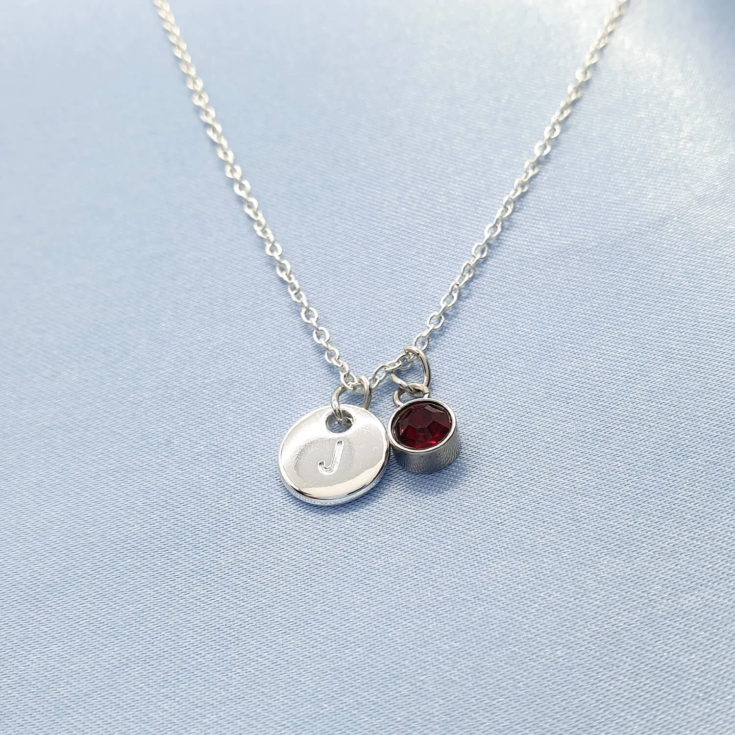 Personalised Birthday Gift Initial Name Birthstone Necklace