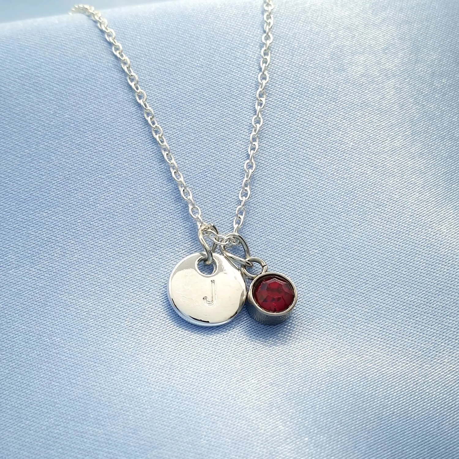 Personalised Birthday Gift Initial Name Birthstone Necklace