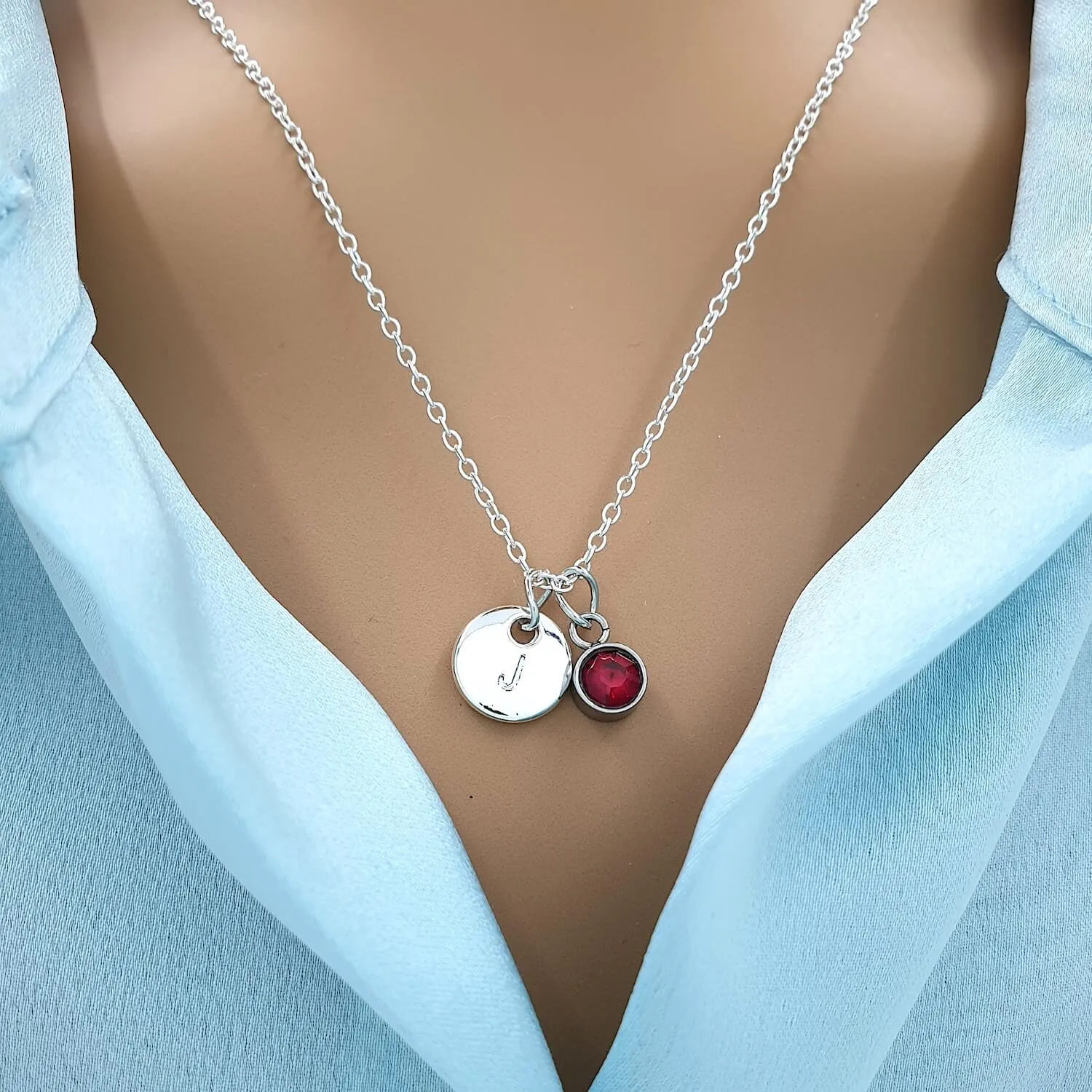 Personalised Birthday Gift Initial Name Birthstone Necklace