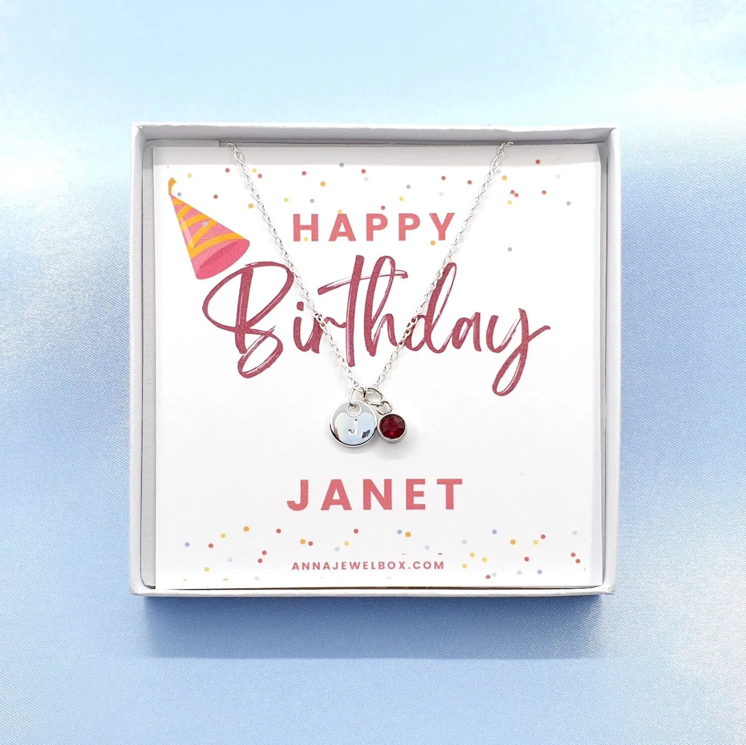 Personalised Birthday Gift Initial Name Birthstone Necklace