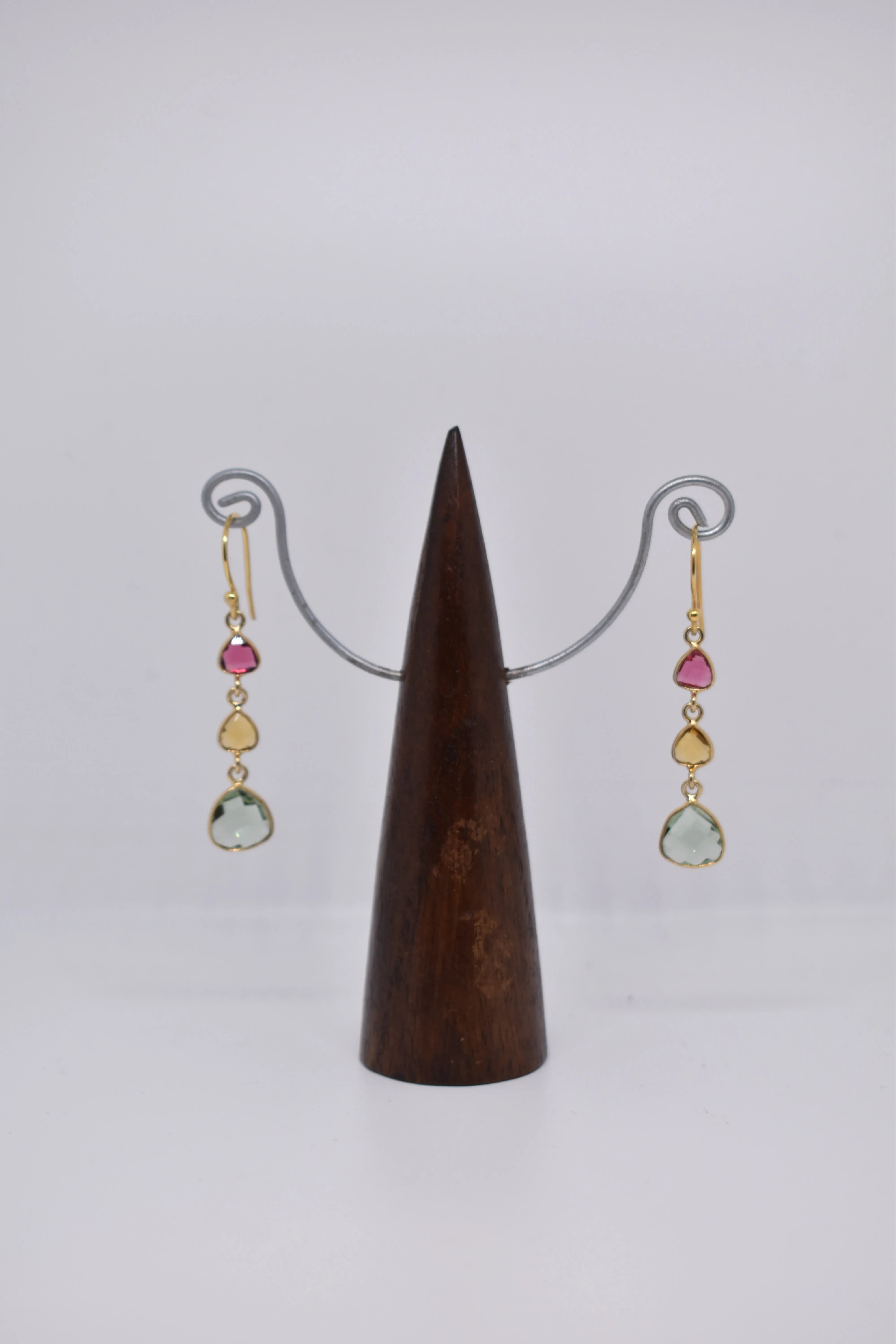 Pink Cats Eye, Citrine and Green Amethyst Triple Threat Earrings