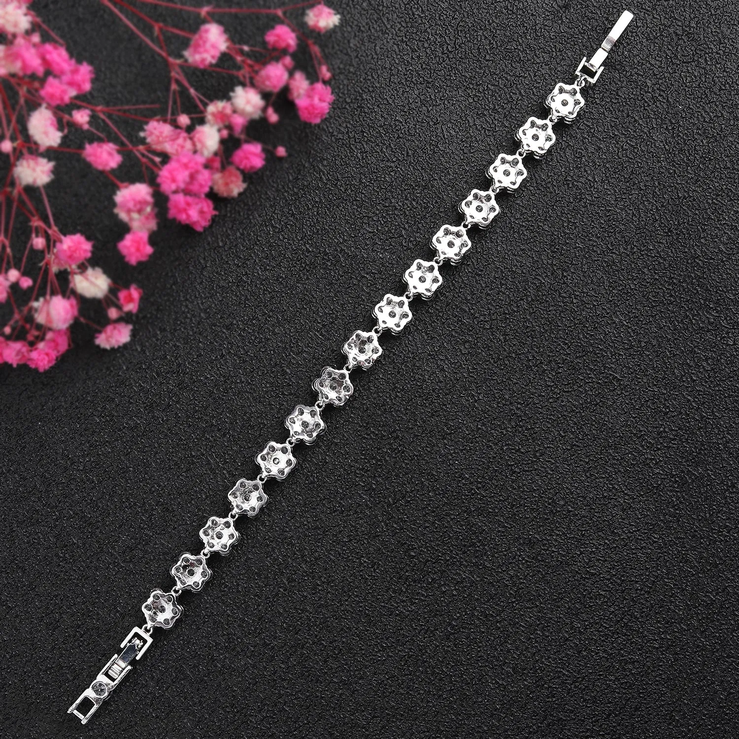 Plum Bossom 5A Cubic Zirconia Silver Bracelet Chains for Women CK10143