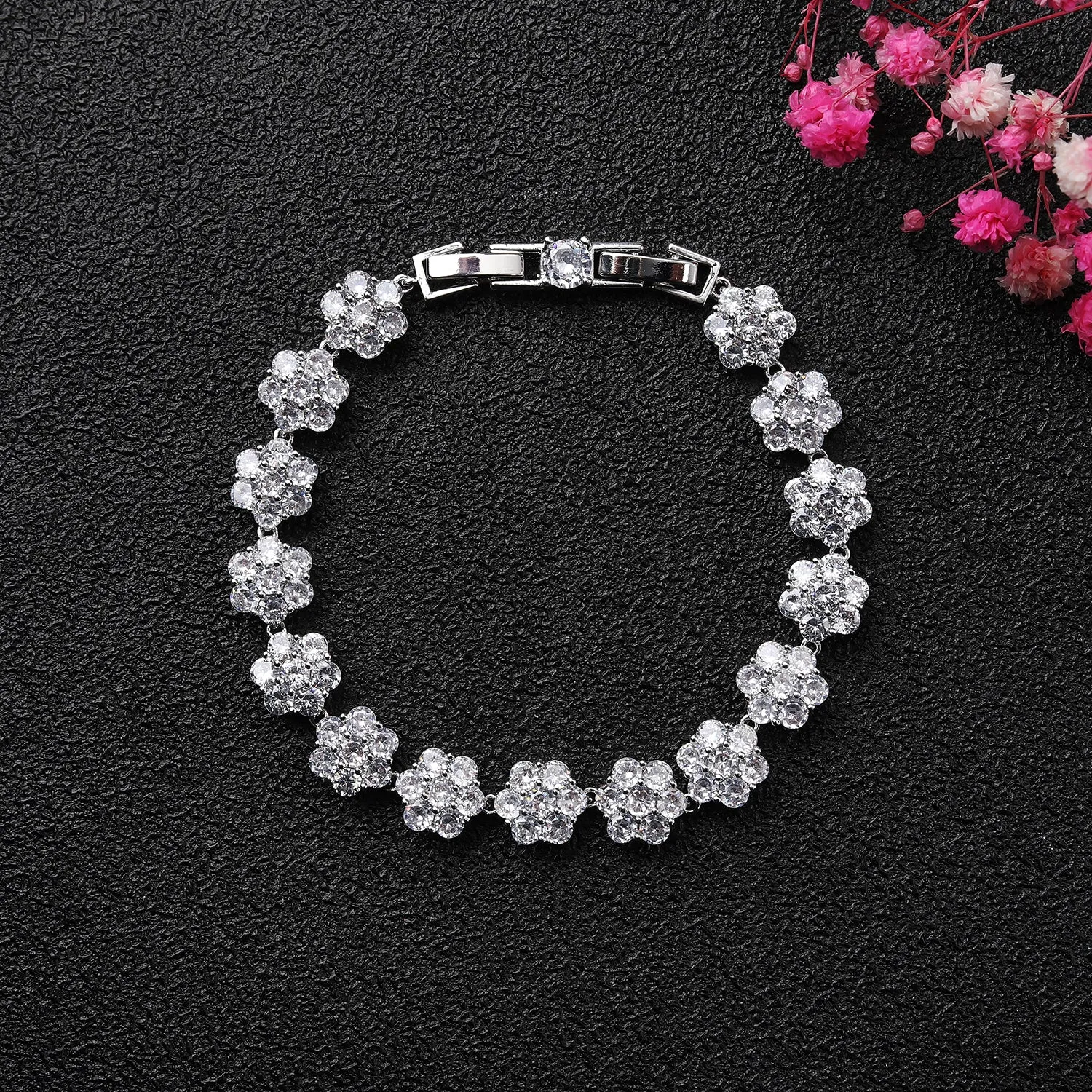 Plum Bossom 5A Cubic Zirconia Silver Bracelet Chains for Women CK10143
