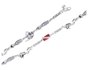 Real Silver Bracelet with Diver Flag