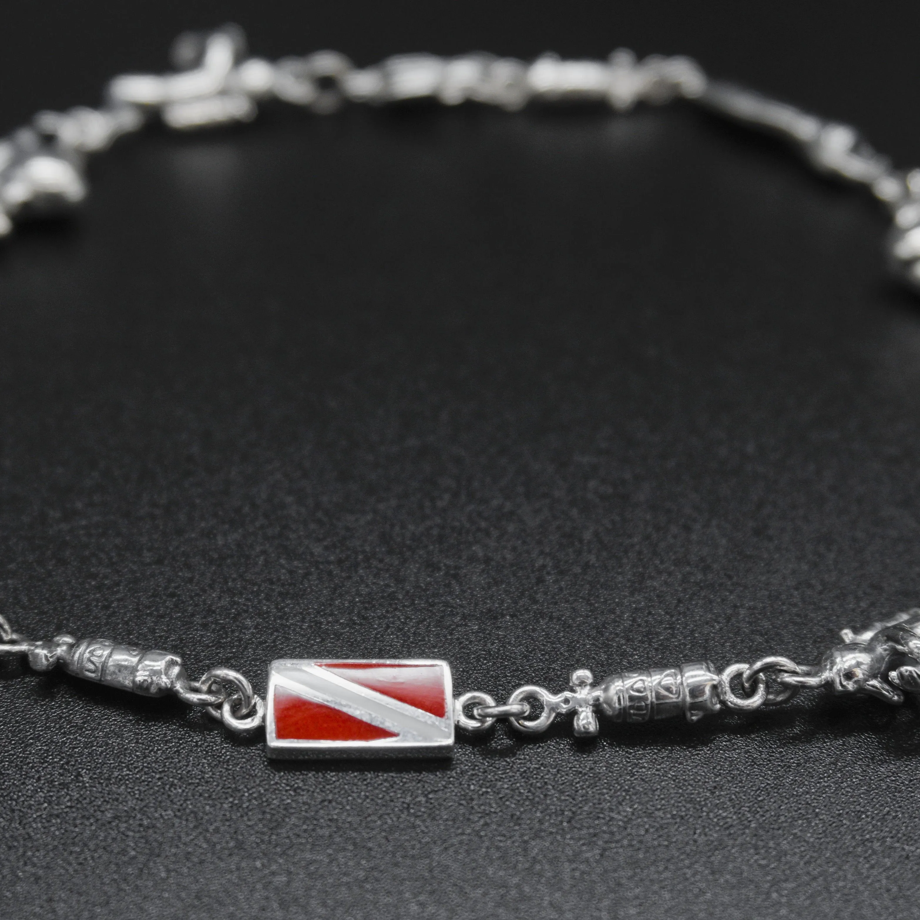 Real Silver Bracelet with Diver Flag