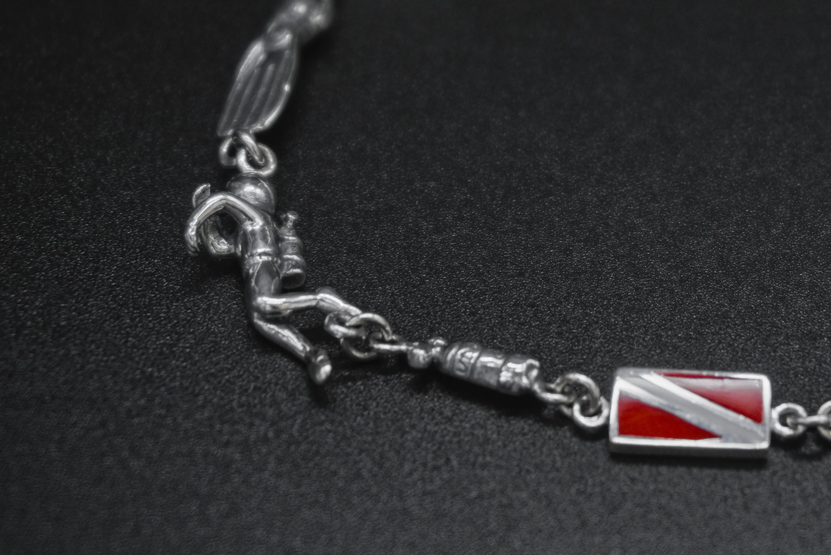 Real Silver Bracelet with Diver Flag